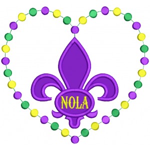 Mardi Gras Heart Shaped NOLA Fleur de lis Applique Machine Embroidery Design Digitized Pattern